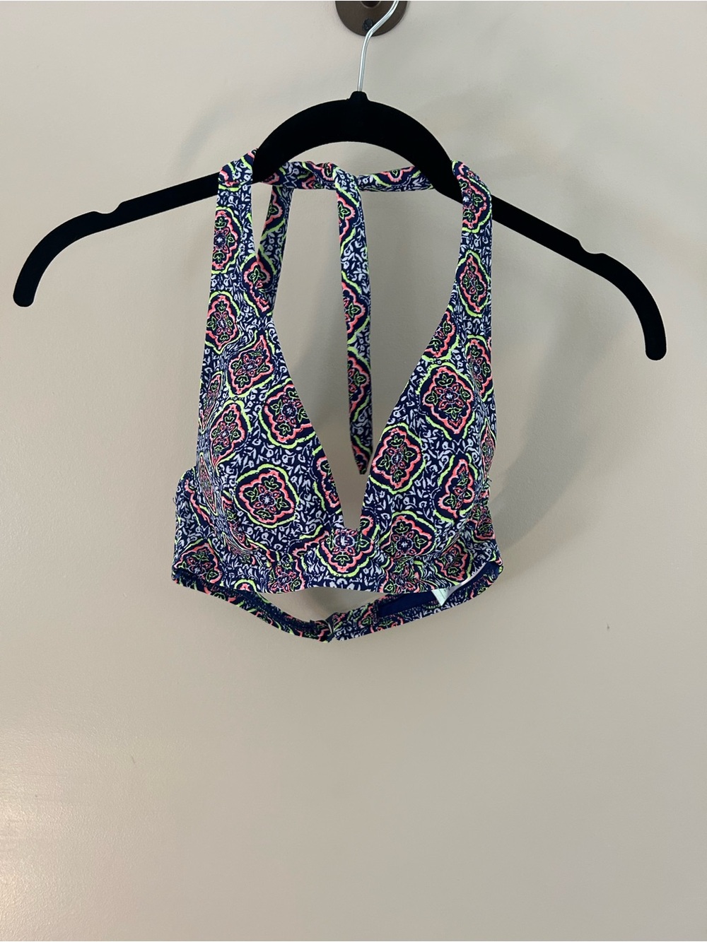 Old Navy Navy Floral Halter Bikini Top with Pink and Lime Accents NWOT